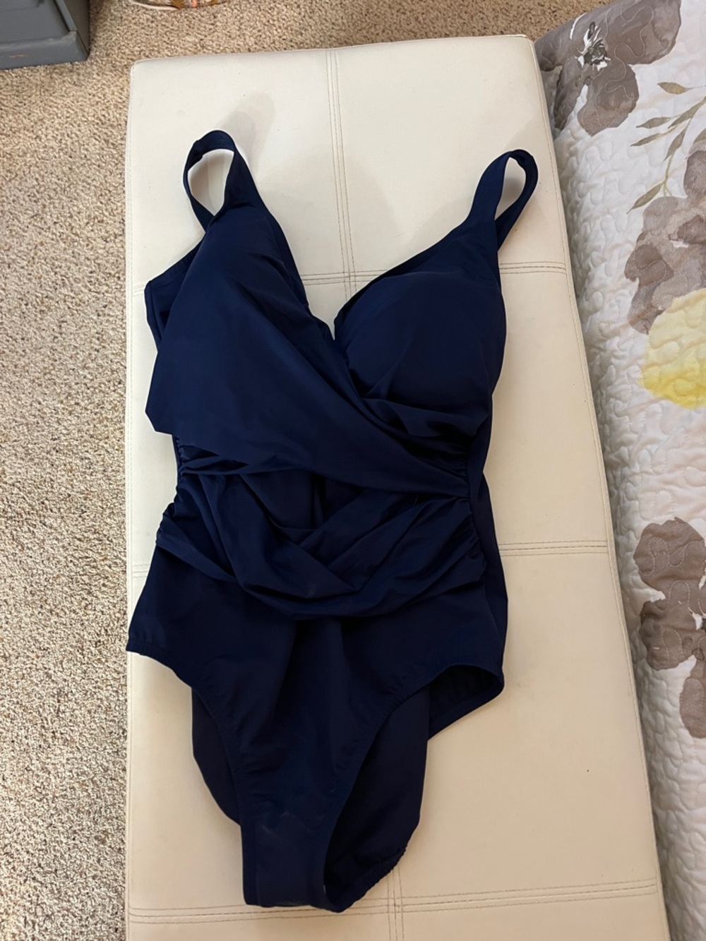 Lands' End Navy Twist-Front One-Piece Swimsuit